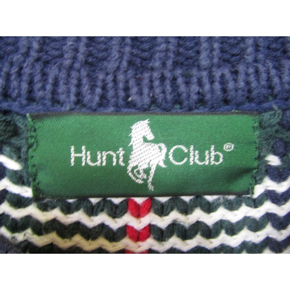 Hunt Club Plaid Crewneck Sweater Mens Medium Green Blue Cotton Vintage Excellent - Picture 3 of 7